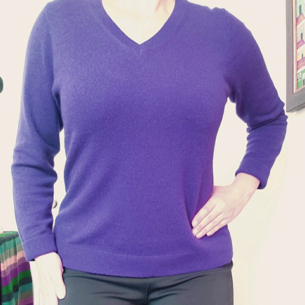 Deep purple cashmere v-neck sweater, by "Charter Club Luxury". Women's Large.